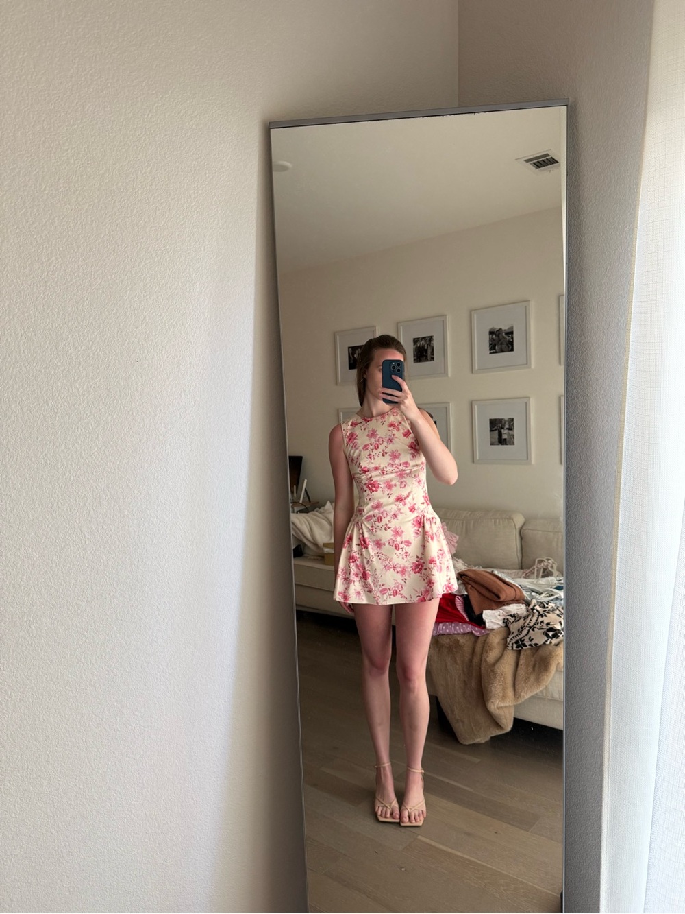 Zara Cream and Pink Floral Sleeveless Romper